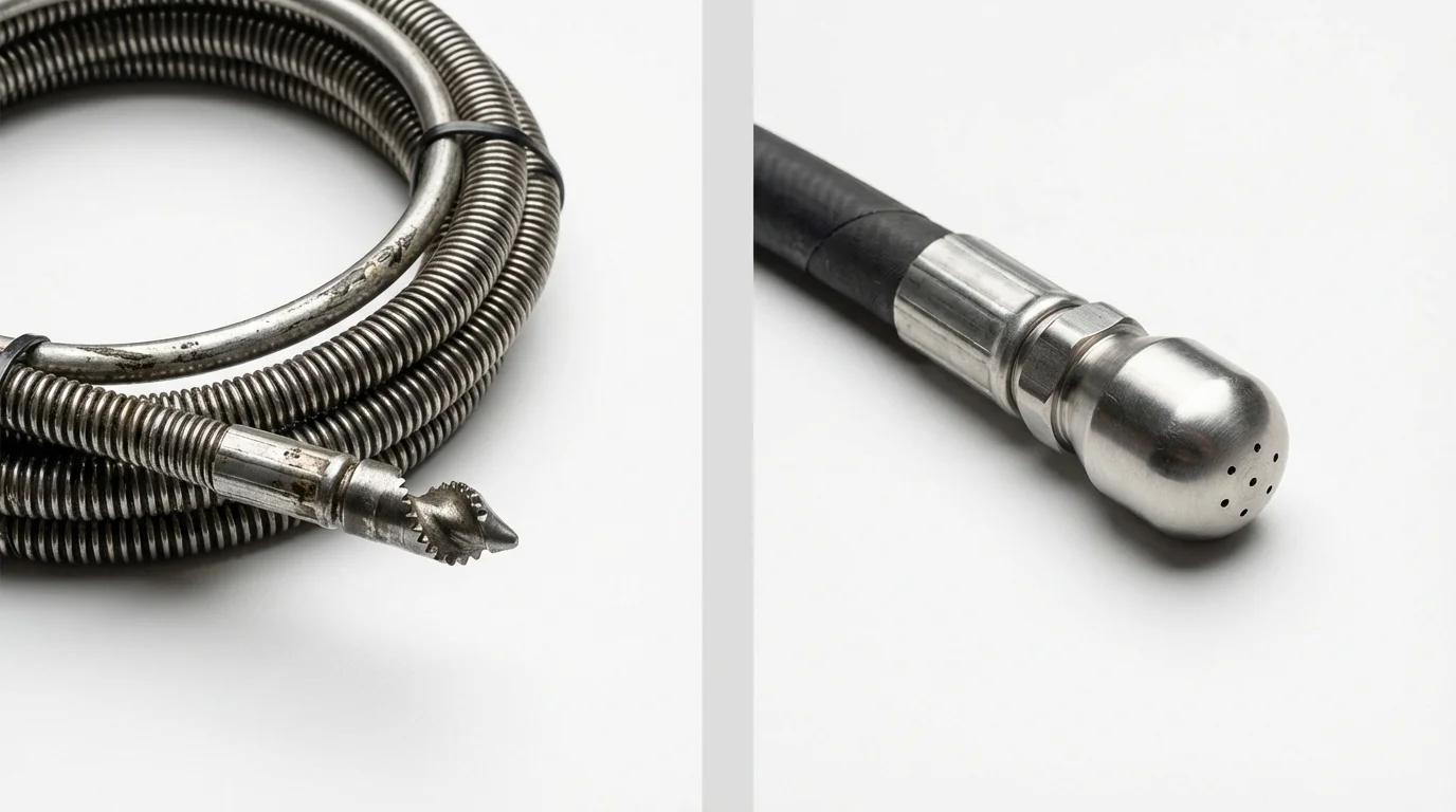 Drain snake cable and hydro jetting nozzle used for drain cleaning in Lockport, NY