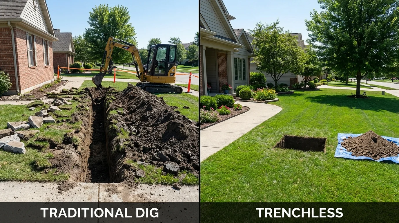 Trenchless sewer repair with minimal yard damage versus traditional excavation in Lockport, NY